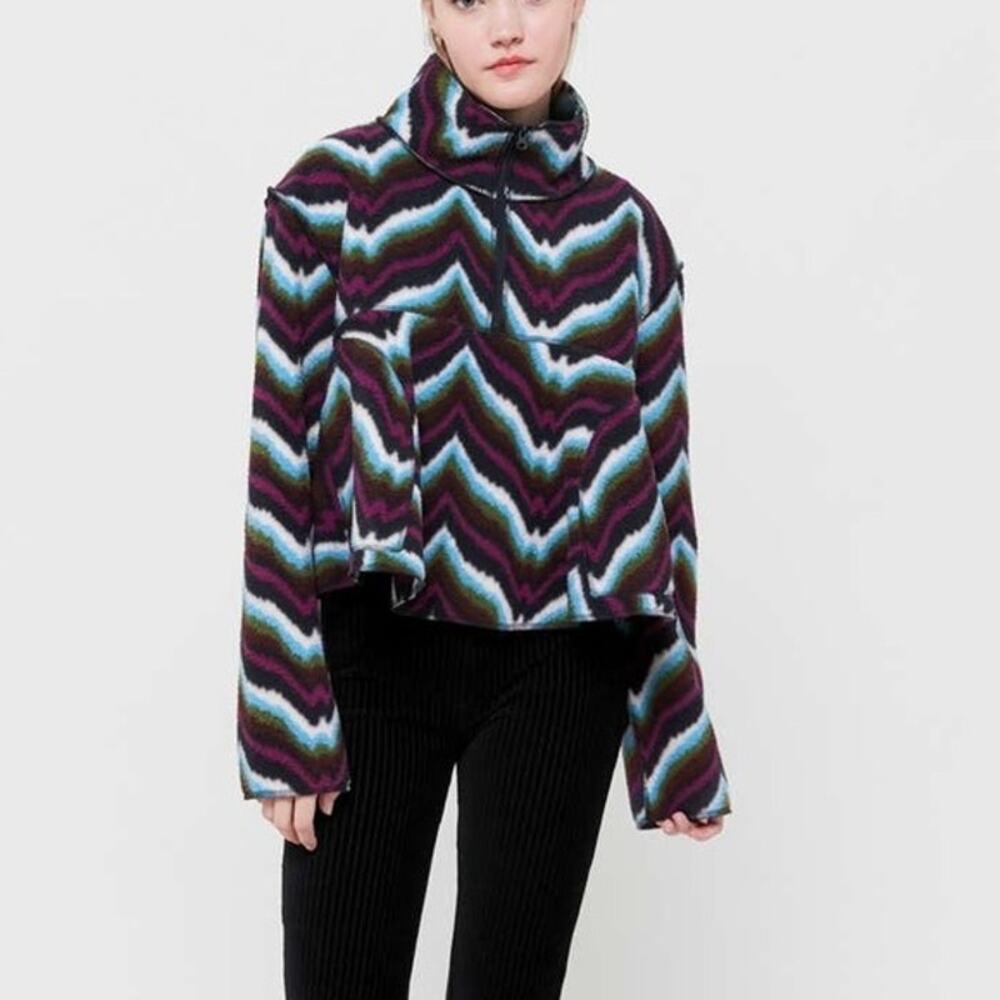 Urban Outfitters Purple Blue Chevron Striped Fleece Popover Babydoll Sweater S